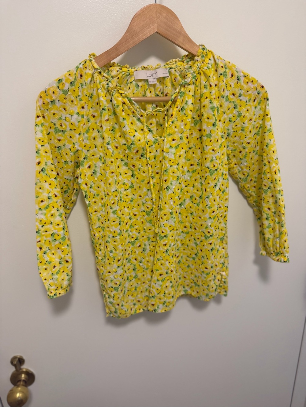 LOFT Yellow Floral Tie-Neck Peasant Top - Picture 9 of 9